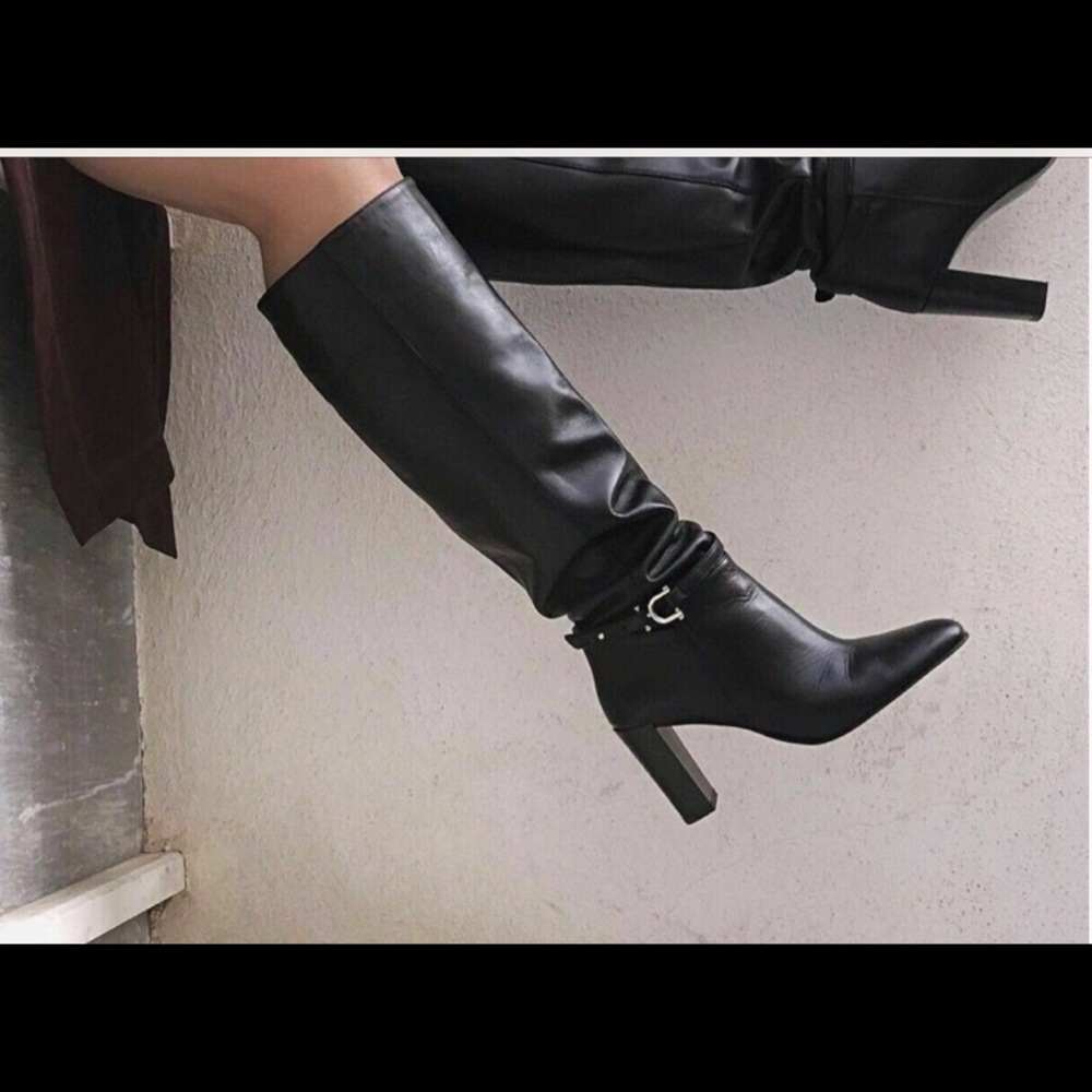ZARA Black Leather Knee High Boots